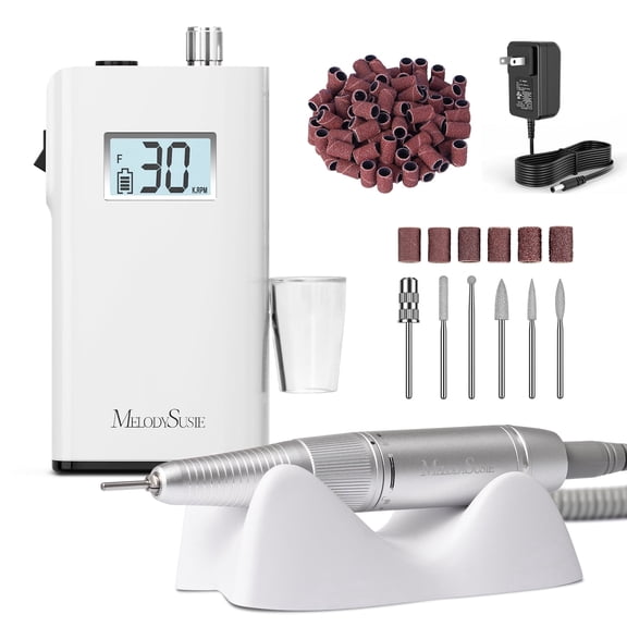 MelodySusie Professional Electric Nail Drill, 30000 RPM Portable Nail File with Bits for Acrylic Gel Polishing Manicure, SC320H-White