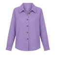 thumbnail image 7 of thefmos Women's Fall Winter Collared Long Sleeve Button Down Blouses Solid Casual Shirts Basic Dressy Tops for Office Work Daily Wear Fashion Clothes, Purple XL, 7 of 7