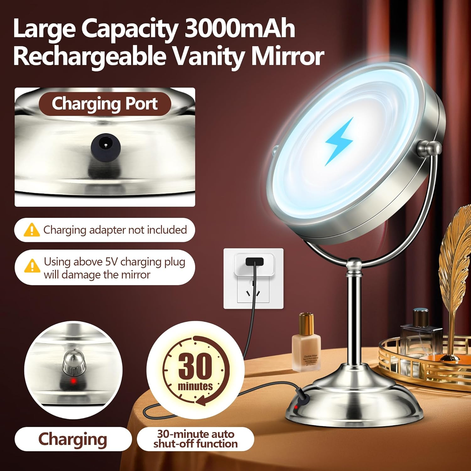 BBeauty Planet 20x Lighted Makeup Mirror Rechargeable 8.6" photo 2