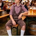 thumbnail image 3 of Trikvn Boys Bavarian Traditional Costume Plaid Long Sleeve Shirt and Suspender Shorts Set with Embroidery Details Classic Lederhosen Outfit for Halloween Party, 3 of 7