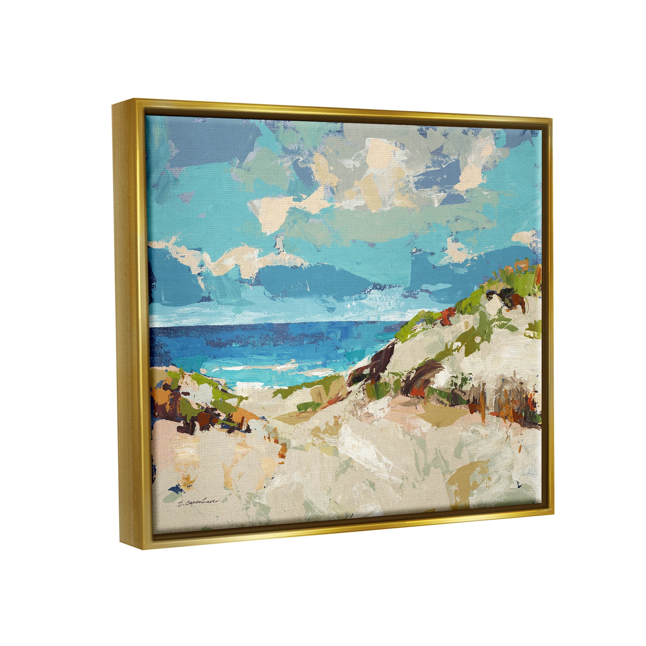 Stupell Industries Modern Beach Landscape Painting Metallic Gold Floating Framed Canvas Print Wall Art, Design by Trevor Copenhaver