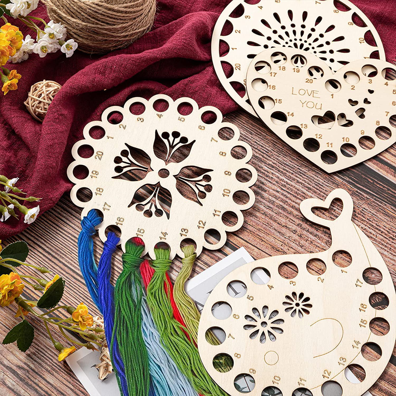 Wooden Hollow Cross Stitch Thread Board Embroidery Thread Organizer Plate  Tool