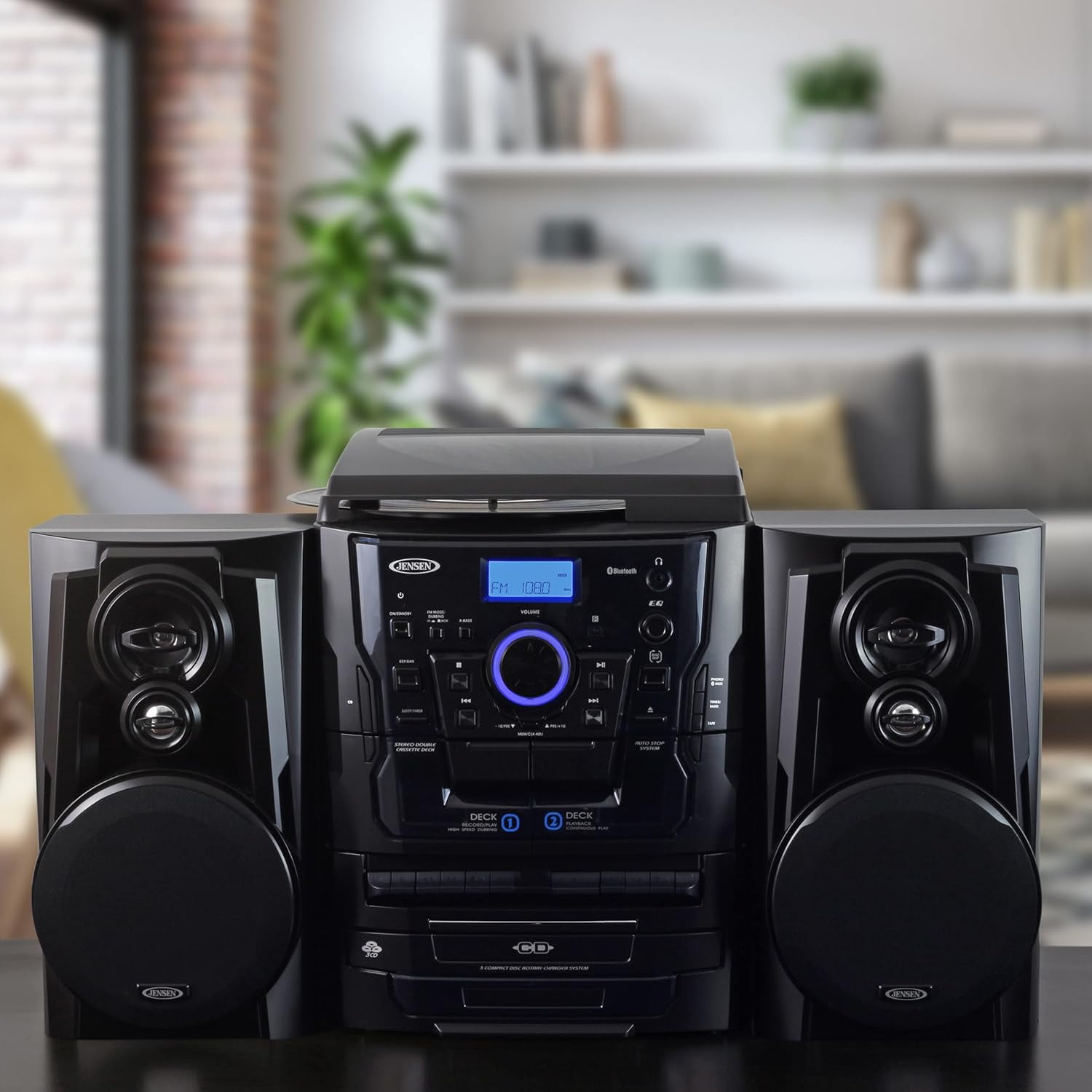 Jensen JMC-1250 BT 3-Speed Turntable with Bluetooth, 3 CD Jensen JMC-1250 BT 3-Speed Turntable with Bluetooth, 3 CD