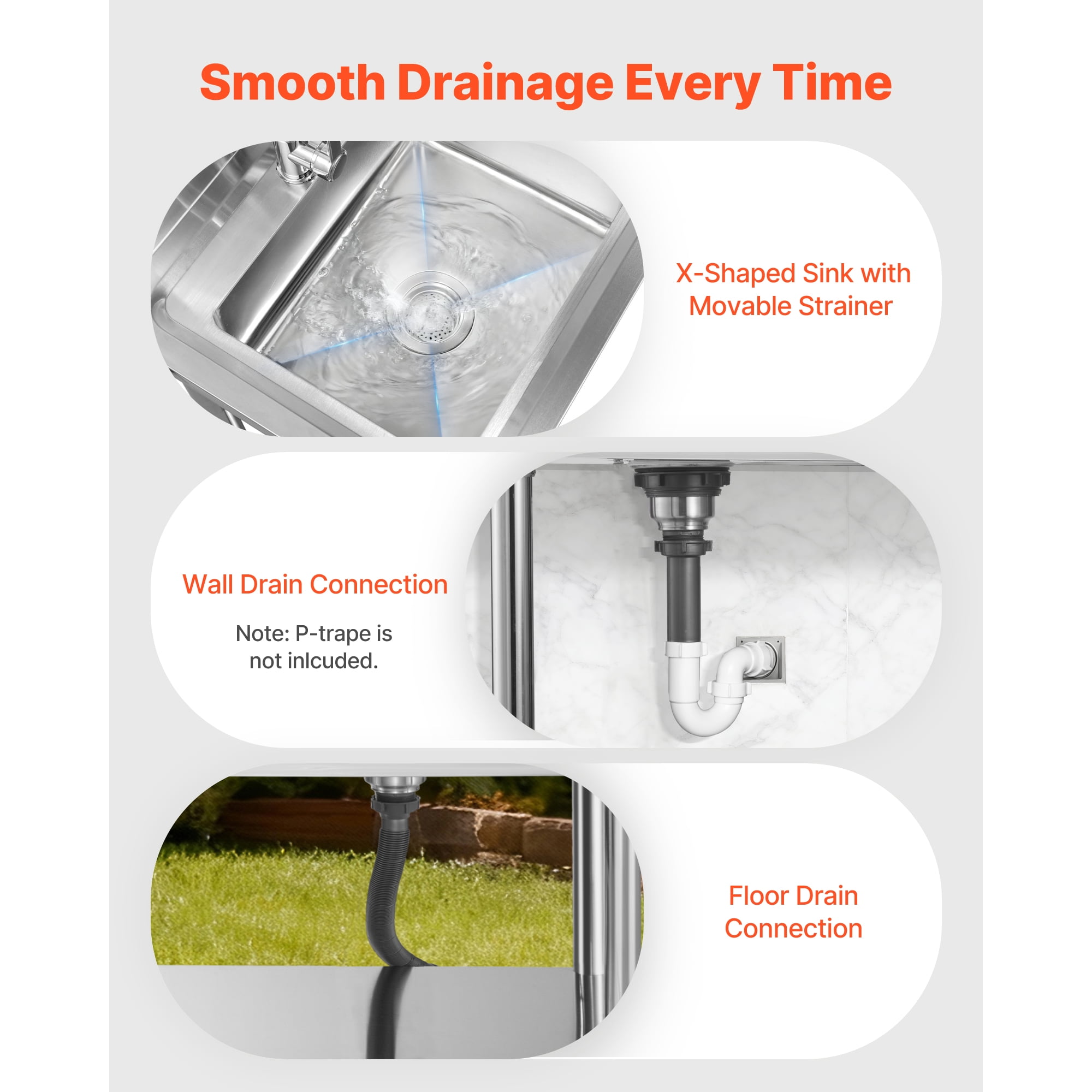 KFFKFF NSF-Certified Stainless Steel Utility Sink with 360° Rotating Faucet, Drawer, and Adjustable Storage Rack, 47 x 20 x 37 in.