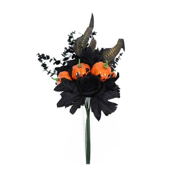 SLYNSHome Halloween Black Flower Bouquet,Fall Artificial Pumpkin Flowers Bunches for Home Weeding Halloween Party Decorations
