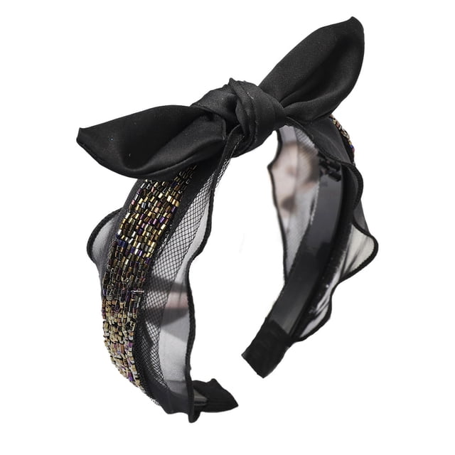 Sonducket Bandas para el cabello Aro de cuentas de encaje Estilo elegante Orejas de conejo negras Antideslizantes con diademas de engranajes para bodas de Accesorio para el cabello Lazo colorido Sonducket AP010008-03B