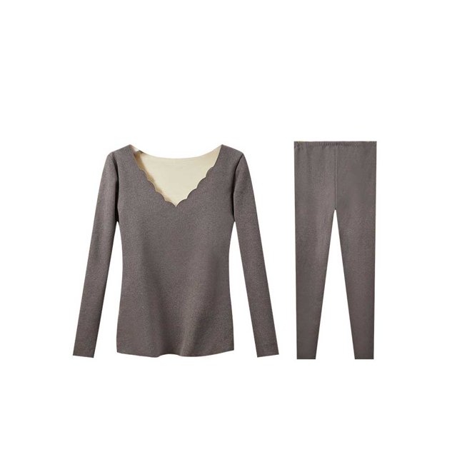 Qarigey Ropa interior térmica gruesa para mujer de invierno frío, pijama adelgazante de manga larga, conjunto cálido para mantener el calor, Prendas para la parte del cuerpo Gris XL Qarigey AP013679-02