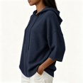 thumbnail image 4 of Pullover Sweaters for Women Hooded Side Slit Ribbed 3/4 Batwing Sleeve Sweaters Comfy Ribbed Knitted Drawstring Sweatshirts Trendy Sweatshirts Daily Office Work Travel Outfits, Navy 5XL, 4 of 6