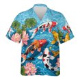 thumbnail image 3 of Camisa hawaiana con estampado 3D de peces koi para hombre, blusas con estampado de animales de buena suerte, camisas hawaianas de verano para la calle, blusas con solapa y mangas cortas, 3 of 5