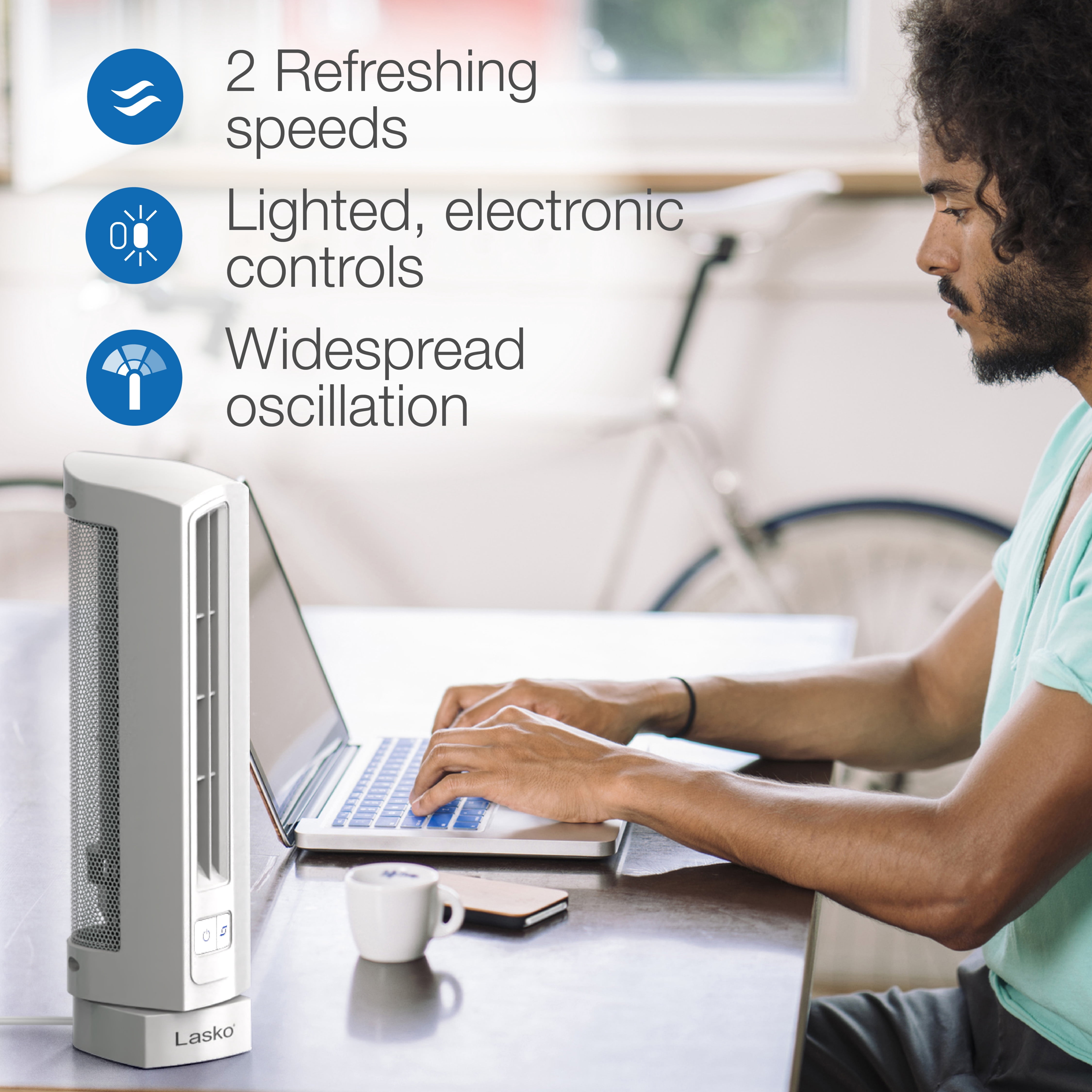 Lasko Air Stik Oscillating Ultra Slim Table Fan with 2 Quiet Speeds,  T14100, White - Walmart.com