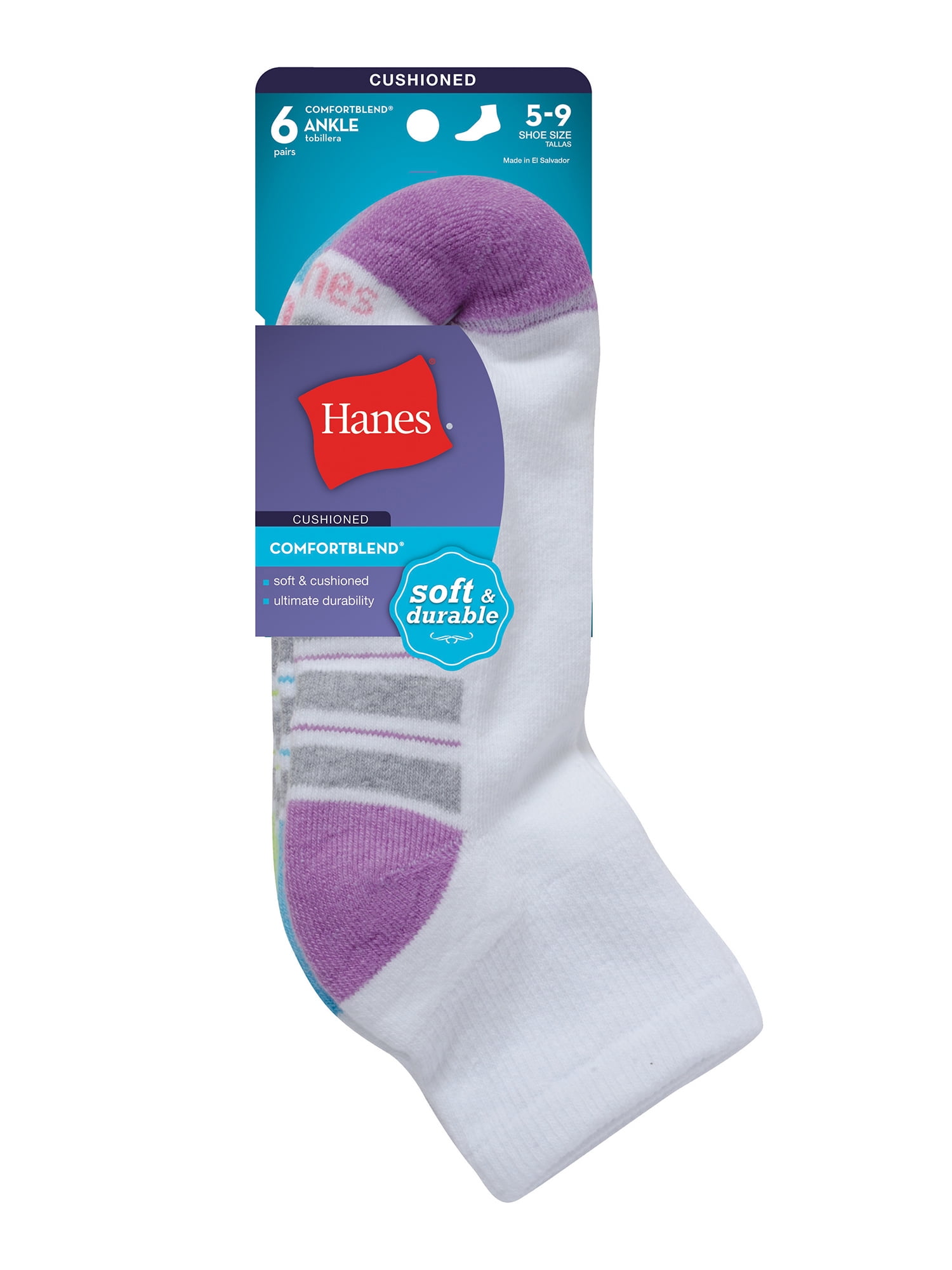 ComfortBlend Women`s Ankle Socks, 403/6P, 59, White/Purple