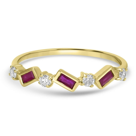 Gemistry Brooke 14k Gold Ruby Gemstone Stackable 7-Stone Baguette & Round Ring