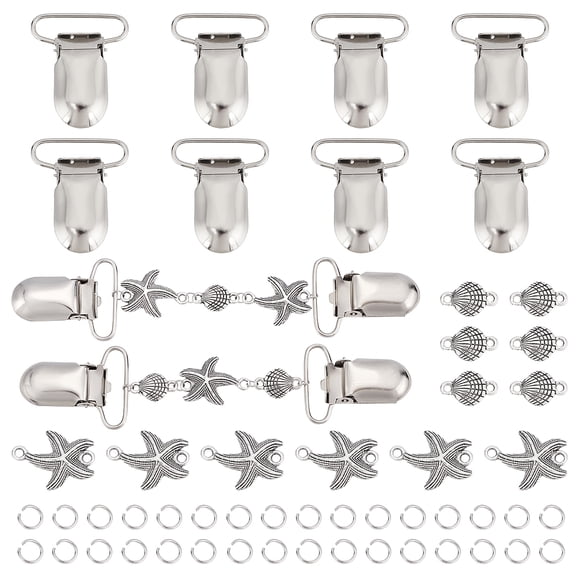 1 Box DIY Pacifier Clip Teething Toy Set Making Finding Kits Including Alloy Links Connectors Metal Baby Pacifier Clips Platinum 70pcs/box