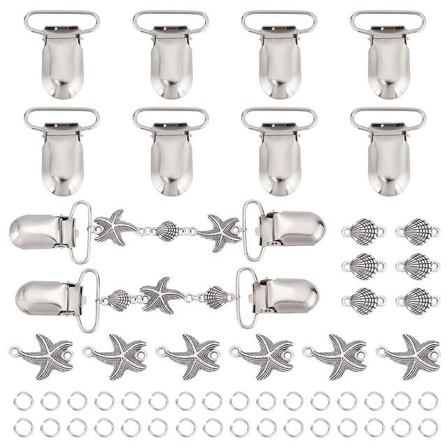 DIY Pacifier Clip Teething Toy Set Making Finding Kits Including Alloy Links Connectors Metal Baby Pacifier Clips Platinum 70pcs/box