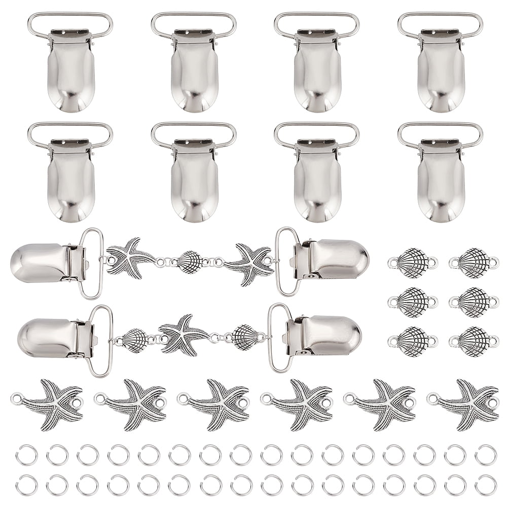 DIY Pacifier Clip Teething Toy Set Making Finding Kits Including Alloy Links Connectors Metal Baby Pacifier Clips Platinum 70pcs/box
