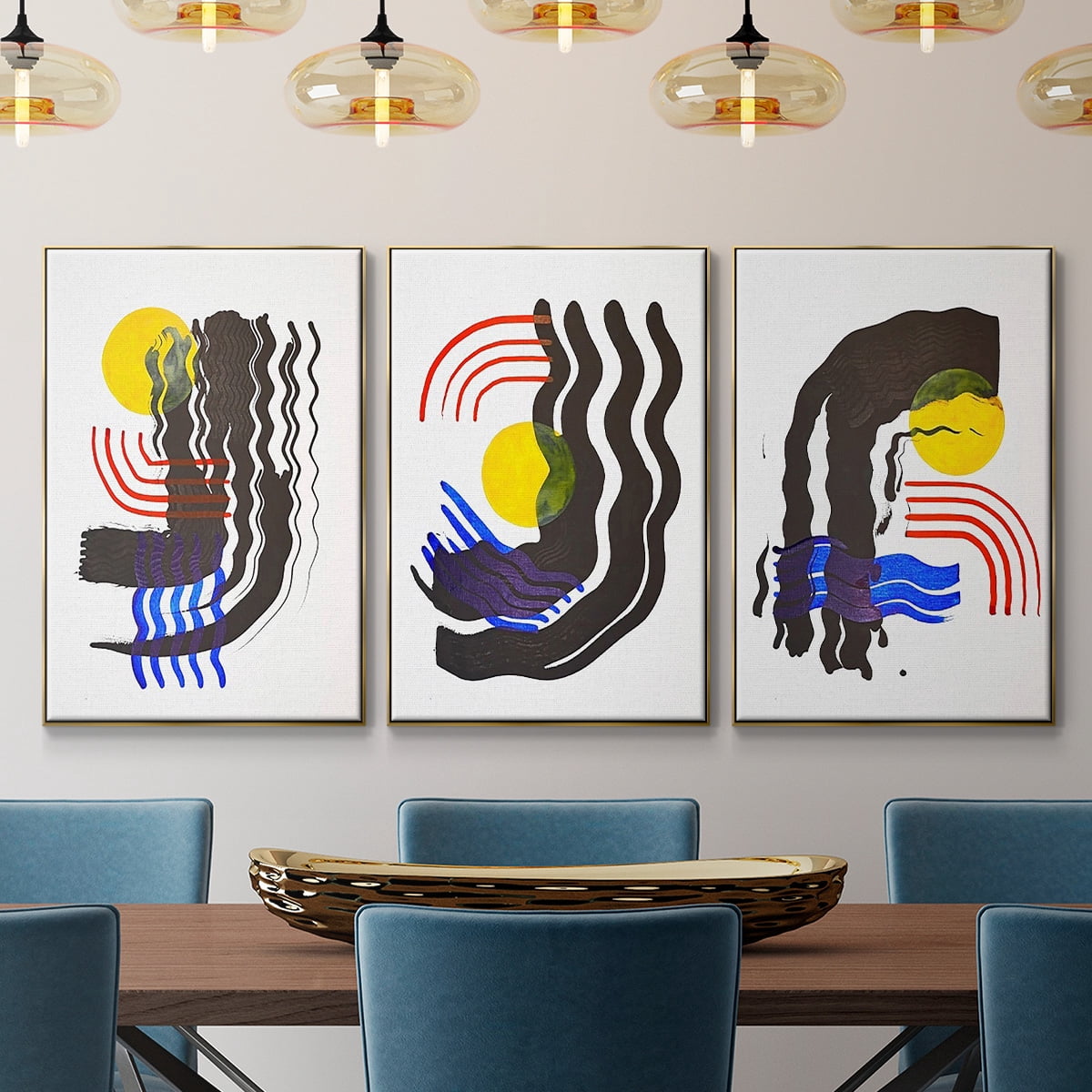 Shifting I - Framed Premium Gallery Wrapped Canvas L Frame 3 Piece Set - Ready to Hang