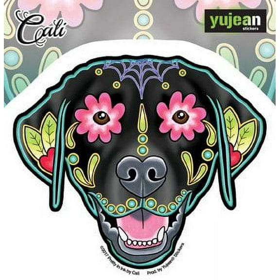 Cali of Pretty - Sugar Skull Dogs - Die Cut Sticker DECAL (CALI BLACK LABRADOR)