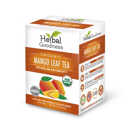 Organic Dried Mango Leaf Tea - 24 Tea Bags, No Sugar Added, Caffeine Free, Herbal Tea Supplement for Healthy Metabolism and Overall Immune System, Rich in Antioxidant, USDA Organic - Herbal Goodness