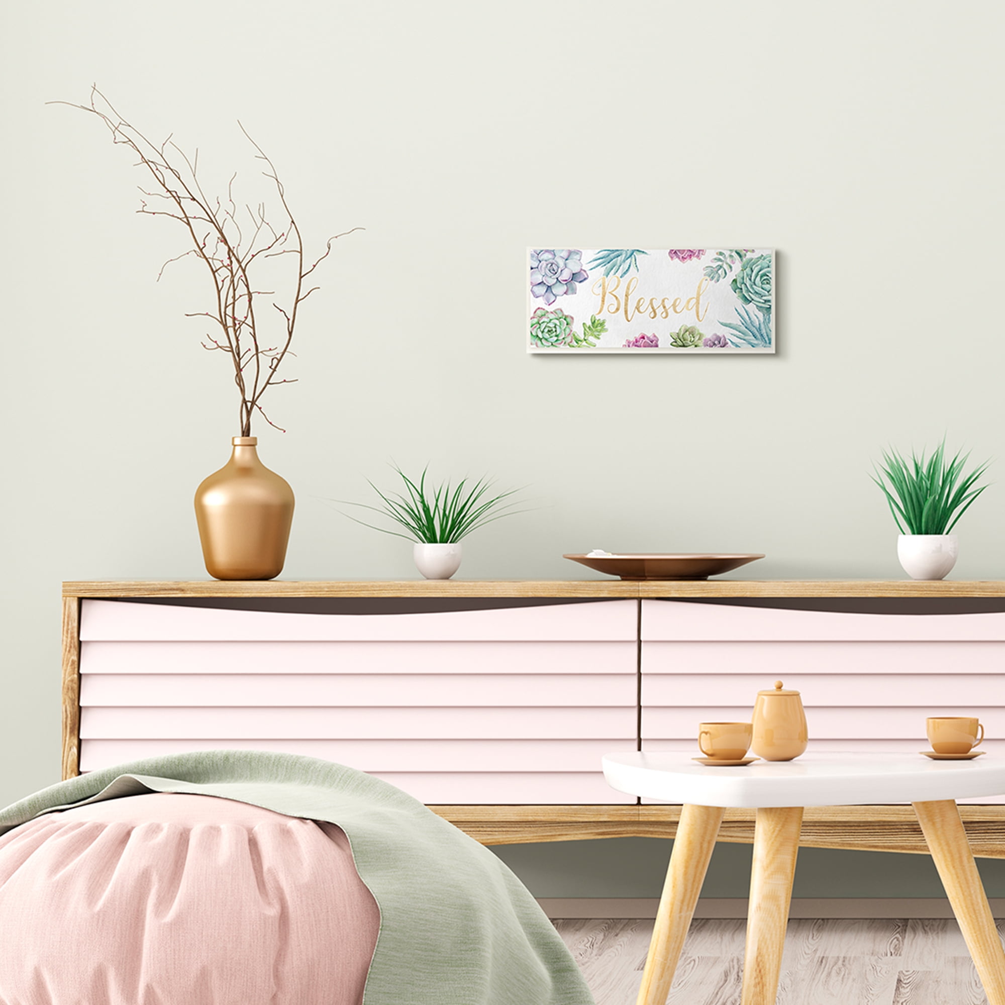 Stupell Industries Chic Blessed Expression Purple Succulent Greenery Botanical & Floral Painting Unframed Art Print Wall Art, 7 x 17