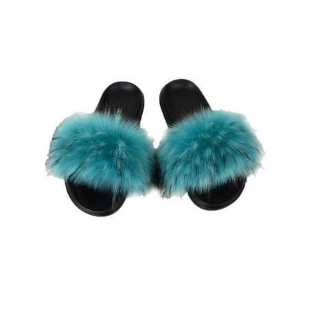 

Fangasis Girls Slides Fluffy Fuzzy Slipper Slip On Slippers Ladies Slide Sandals Indoor Outdoor Lightweight Cozy Lake Blue US 9.5-10