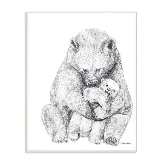 Stupell Industries Bear Family Animal Neutral Gray Drawing Wall Plaque by Daphne Polselli