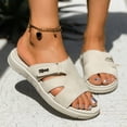 thumbnail image 2 of Rokment Womens Orthopedic Flat Walking Slides Sandals for Beach Summer 2026 Fashion Casual Comfortable Leather Open Toe Memory Foam Platform Slippers White Size 9, 2 of 7