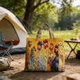 thumbnail image 4 of Colorful Quilted Chicken Tote Bag with Whimsical Rooster Patchwork, Spacious Shoulder Carryall for Market, Beach & Daily Use, 4 of 5