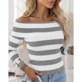 thumbnail image 5 of CHICME Striped Sweaters for Women Off Shoulder Long Sleeve Knit Sweater Soft Stretchy Slim Fit Pullover Gray-M Winter Tops, 5 of 9