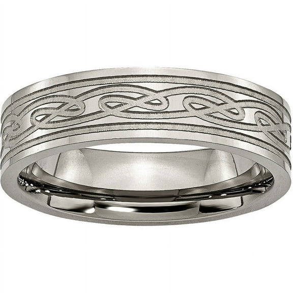 Titanium Flat Laser Etched Celtic Knot 6mm Polished Band
