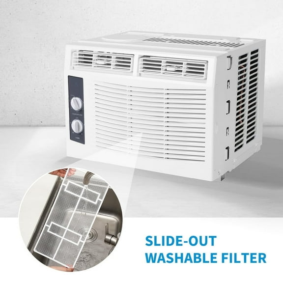 5000 BTU Window AC Unit with Remote - Cools Rooms 150 Sq.Ft, Low-Noise & Energy Saver for Bedroom, Office, Dorm (Quick-Install Kit)​