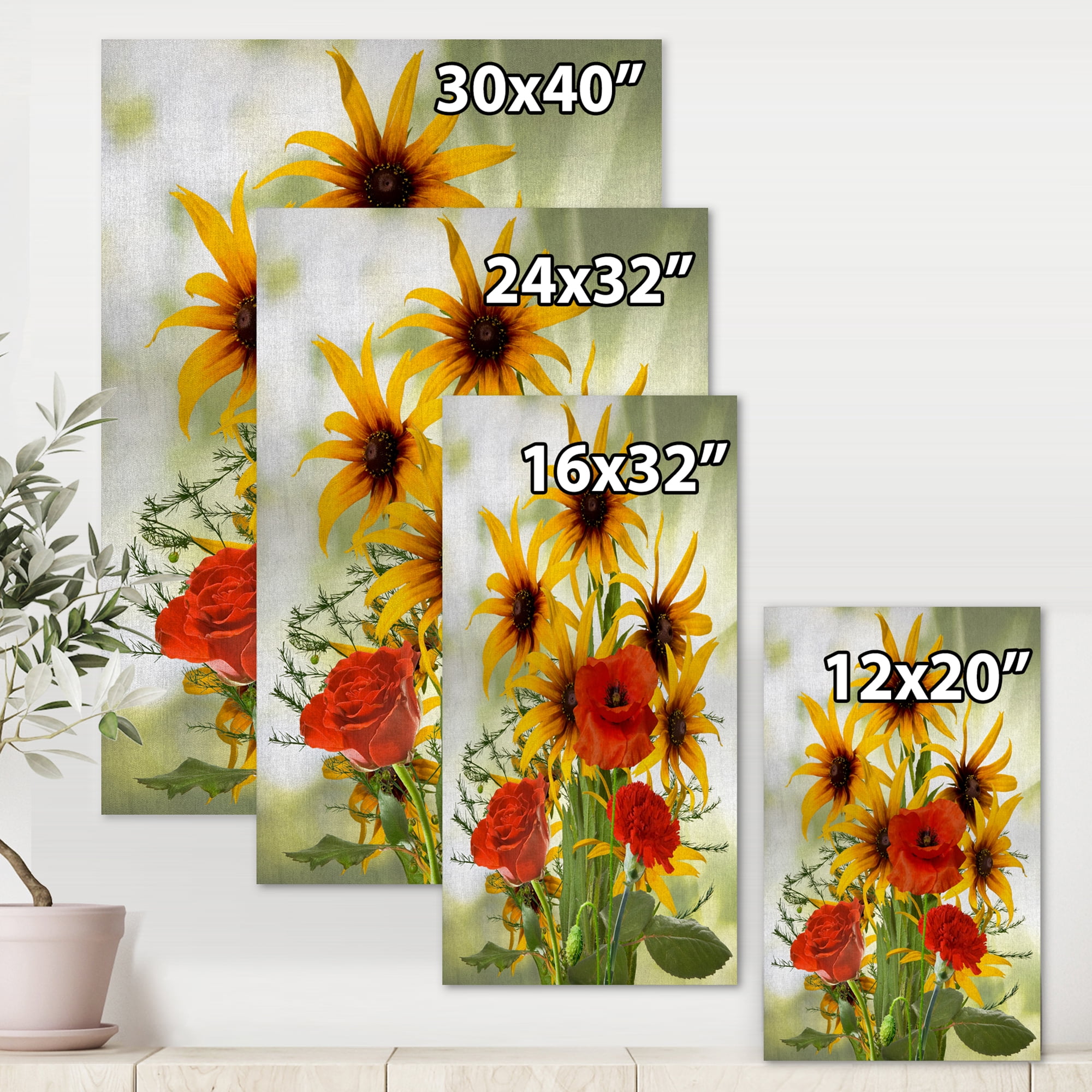Designart ' Poppies and Sunflowers In The Wild ' Traditional Canvas Wall Art Print