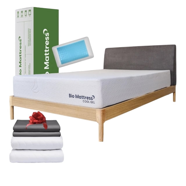 Colchón Queen Size Bio Mattress Memory Foam Cool Gel + 1 Almohada Cooling Gel + Juego de Sábanas de Bamboo + Protecto de colchón
