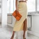 thumbnail image 1 of Falda Falda ajustada para mujer Falda casual asimétrica Color sólido Slim Fit Traje diario Kuymtek Amarillo T XL para Mujer, 1 of 7