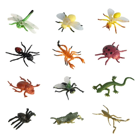 12 PCS Small Realistic Figures Toys, Wildlife Animal Fake Bug Toys Halloween Party Favor School Project Bug Figurines Set for Kids Toddlers