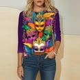 thumbnail image 3 of Yteetum Mardi Gras T Shirts for Women Oversized Crewneck Carnival Mask Print 3/4 Sleeve Top Womens Casual Round Neck Funny Mask Tuesday Carnival Party 3/4 Length Sleeve Tee Shirt Spring Summer Clothe, 3 of 6