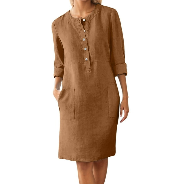 Robe Décontractée à Boutons pour Femmes avec Poches pour Maison Voyage Printemps Été Automne