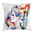 thumbnail image 1 of Art Throw Pillow Cushion Cover, Lovely Grunge Inspired Young Woman with Rainbow Colored Hair Abstract Watercolor Art, Decorative Square Accent Pillow Case, 24 X 24 Inches, Multicolor, by Ambesonne, 1 of 2