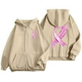 thumbnail image 4 of Women's Zip Up Pink Ribbon Month Hoodie With Pockets Drawstring Casual Pullover Cancer Awareness Month Long Sleeve Sweatshirt, 4 of 6