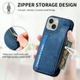 thumbnail image 4 of for iPhone 14 Zipper Wallet Case with Card Holder, Back Flip Folio PU Leather Card Slots Case for Men Women, Magnetic Wireless Charging Shockproof Cover for iPhone 14 6.1", Blue, 4 of 13