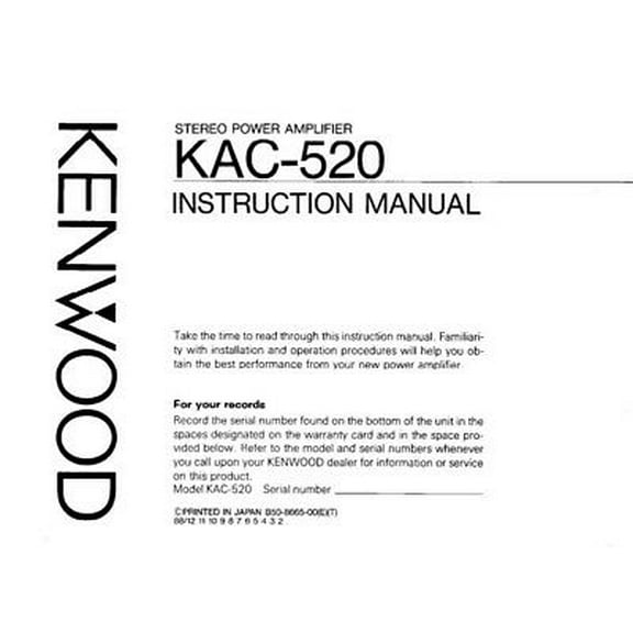 Instruction Manual ONLY for Kenwood KAC-520 Amplifier Owners Instruction Manual REPRINT