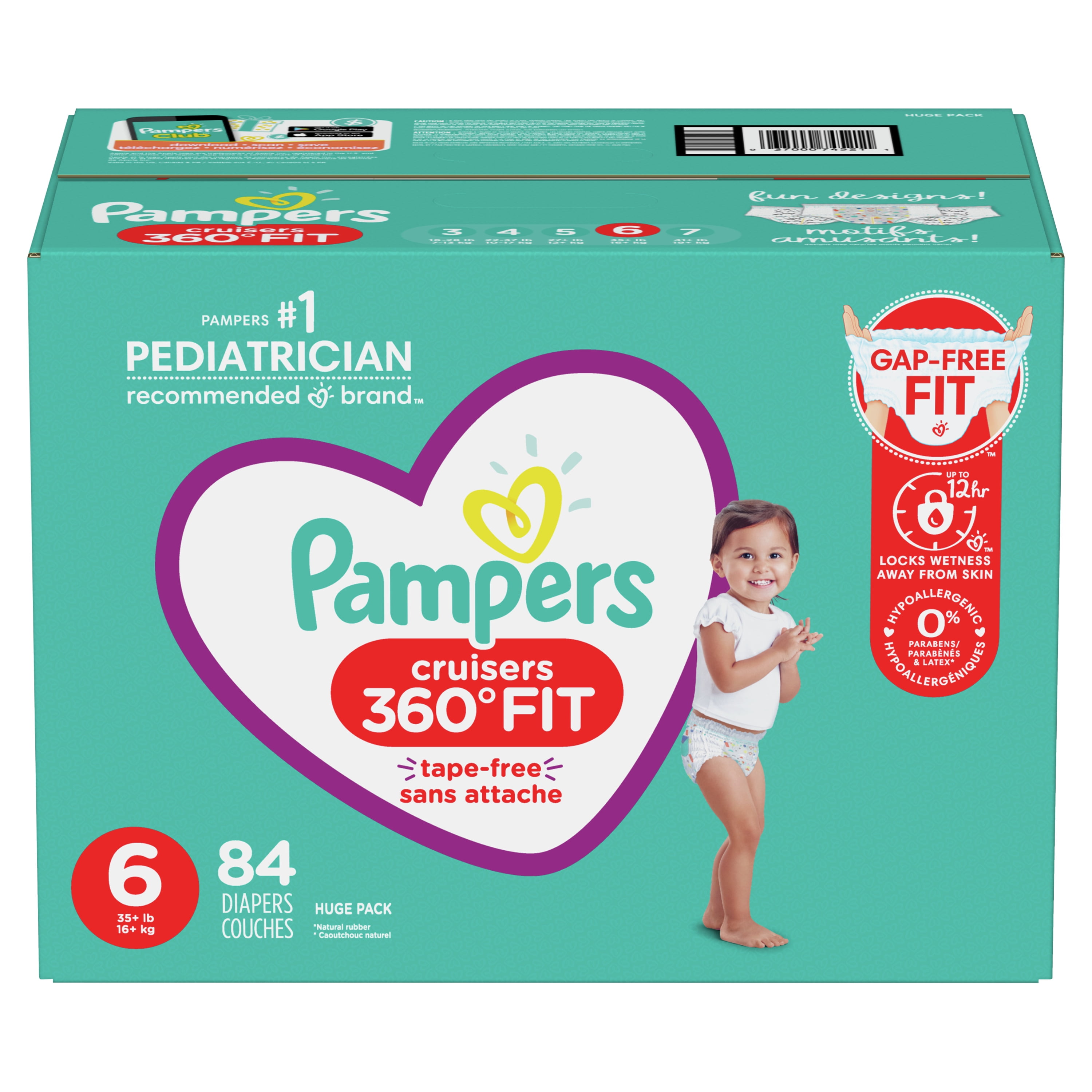 Pampers Cruisers 360 Fit Diapers, Active Comfort, Size 6, 84 Ct