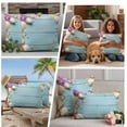 thumbnail image 5 of Ocean Coastal Outdoor Waterproof Pillow Covers, Blue Wooden Grain Starfish Seashells Floral Decorative Square Throw Pillowcase Sofa Cushion Sham for Patio/Couch/Chair, 24"x24" 2 Pack, 5 of 8