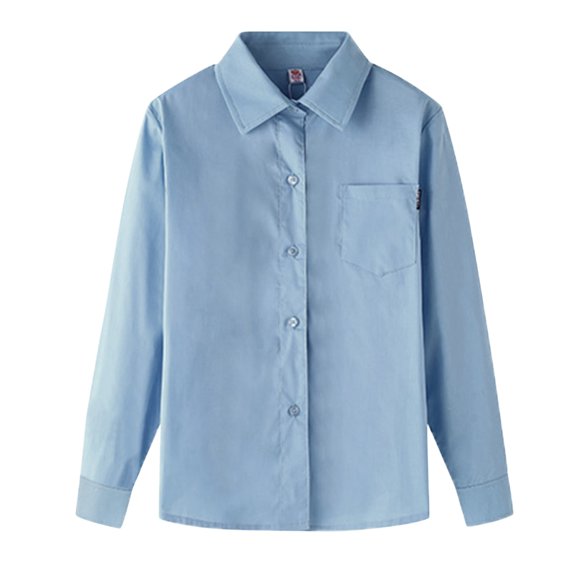 PMVFHDE Boys Lapel Collar Button Down Dress Shirts with Long Sleeves Blouse Formal Wear,Blue,9-10 Years