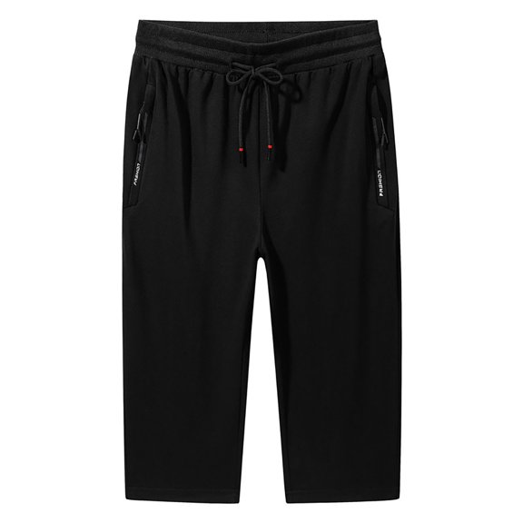 Men's 3/4 Jogger Pants - Drawstring Elastic Waist, Zipper Pockets - Cotton Spandex Blend for Gym, Running, and Outdoor Activities