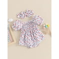thumbnail image 4 of vera natura Newborn Girl Outfit, Short Sleeve Pleated Popsicle Print Bodysuit with Headband 4th of July Clothing, 4 of 9