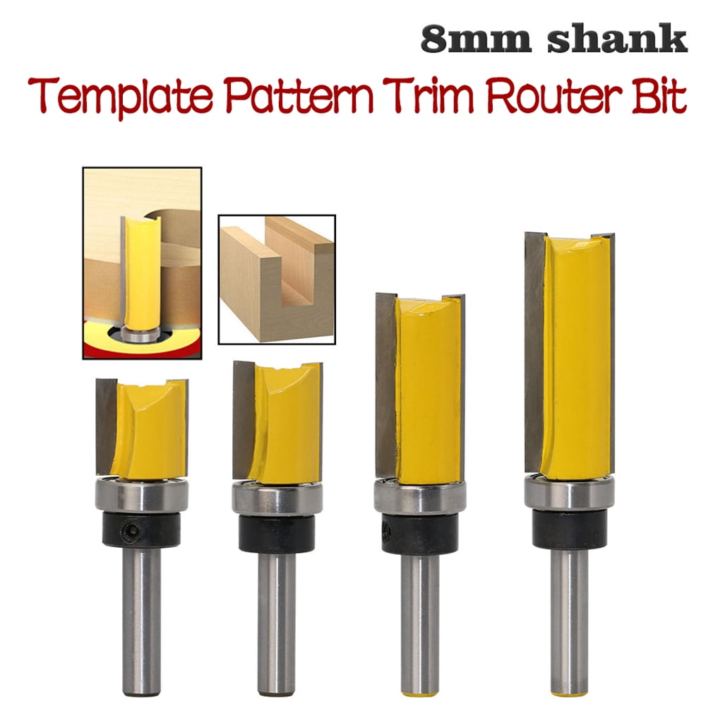 SEIWEI 4Pcs Template Pattern Trim Router Bit Set 8mm Shank Woodworking Milling Tool Yellow ( 4 Size)