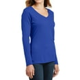 thumbnail image 4 of Womens Long Sleeve Fan Favorite Cotton/Polyester V-Neck Tee True Royal Large, 4 of 5