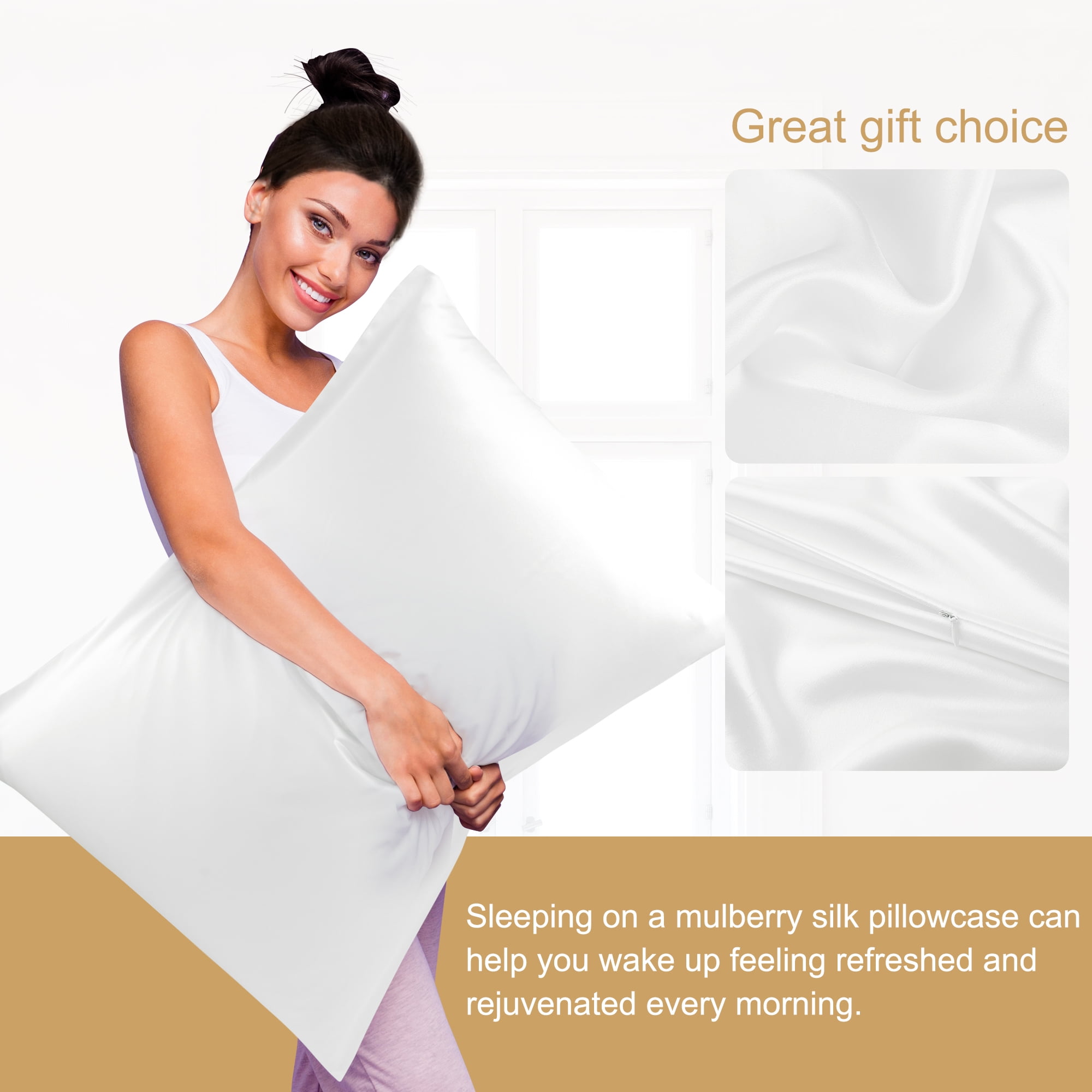 PiccoCasa 100% Silk Pillowcase 2 Piece King Size Pillowcases, Pearl White