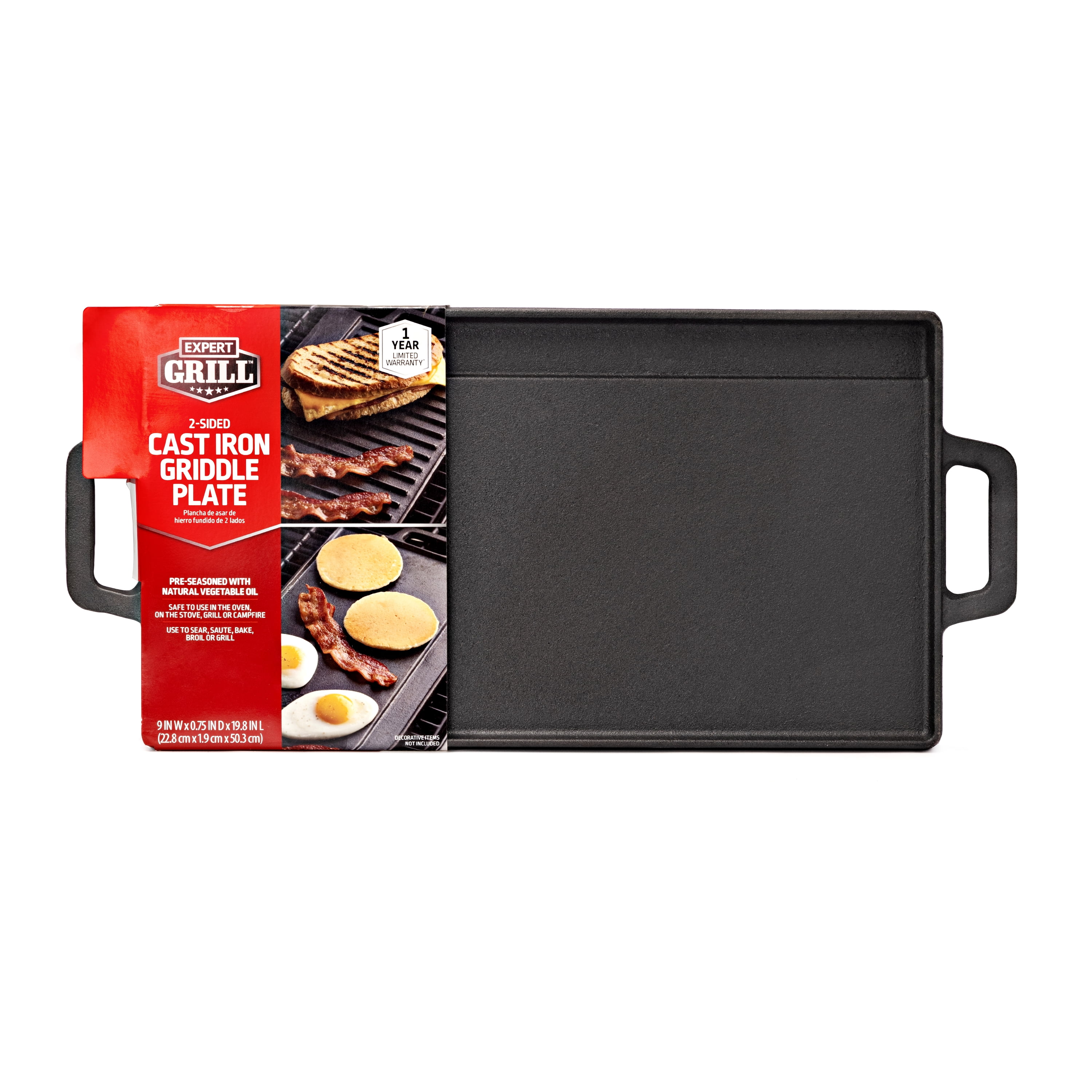 Expert Grill Deluxe Cast Iron Reversible Grill Griddle Plate, Black,Hand Wash