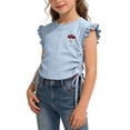 thumbnail image 2 of Girls Crop Top Ruffle Cap Sleeve Soft Cotton Side Tie Mushroom Applique Kids Kids Summer Blouse Blue,Size 4-5T, 2 of 7